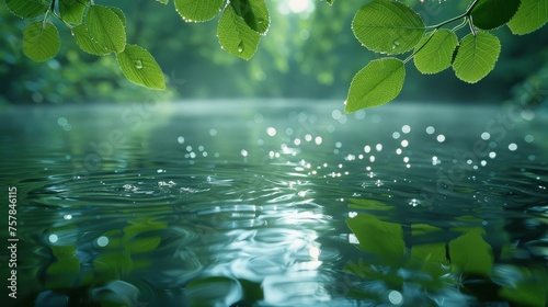 Water surrounded by fresh green leaves