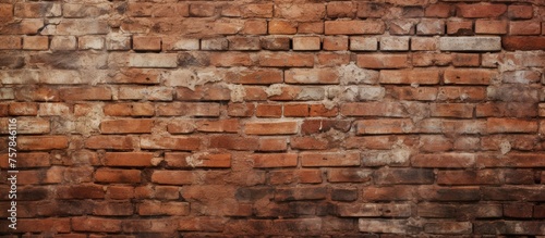 A detailed shot of a weathered red brick wall, showcasing the intricate brickwork and composite material used in this historic building. The brown hues blend beautifully with the wood accents nearby