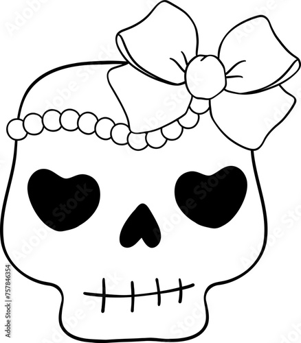 Coquette cowgirl outline skull  