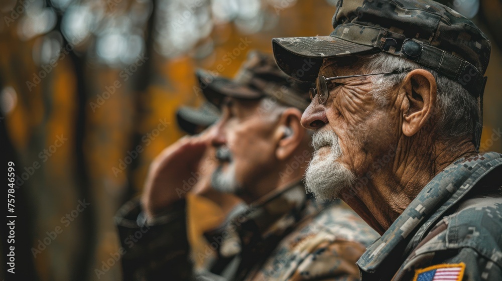 Elderly Veteran USA Army saluting on the ceremony
