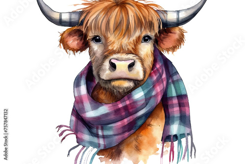 Obraz na płótnie Glasses Quirky transparent Touch Fun PNG Watercolor Add Scarf Highland Cow: w salonie