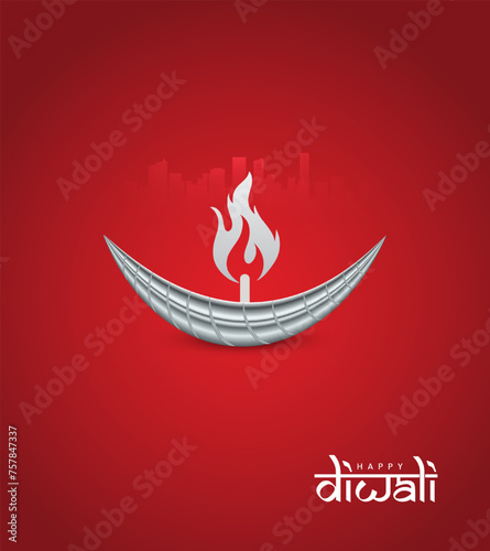 Happy Diwali Indian festival, Diwali fire with rod, Diwali typography, Diwali creative concept for real estate, Design for banner, poster 3D Illustration.