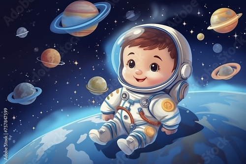 The boy is an astronaut in space .