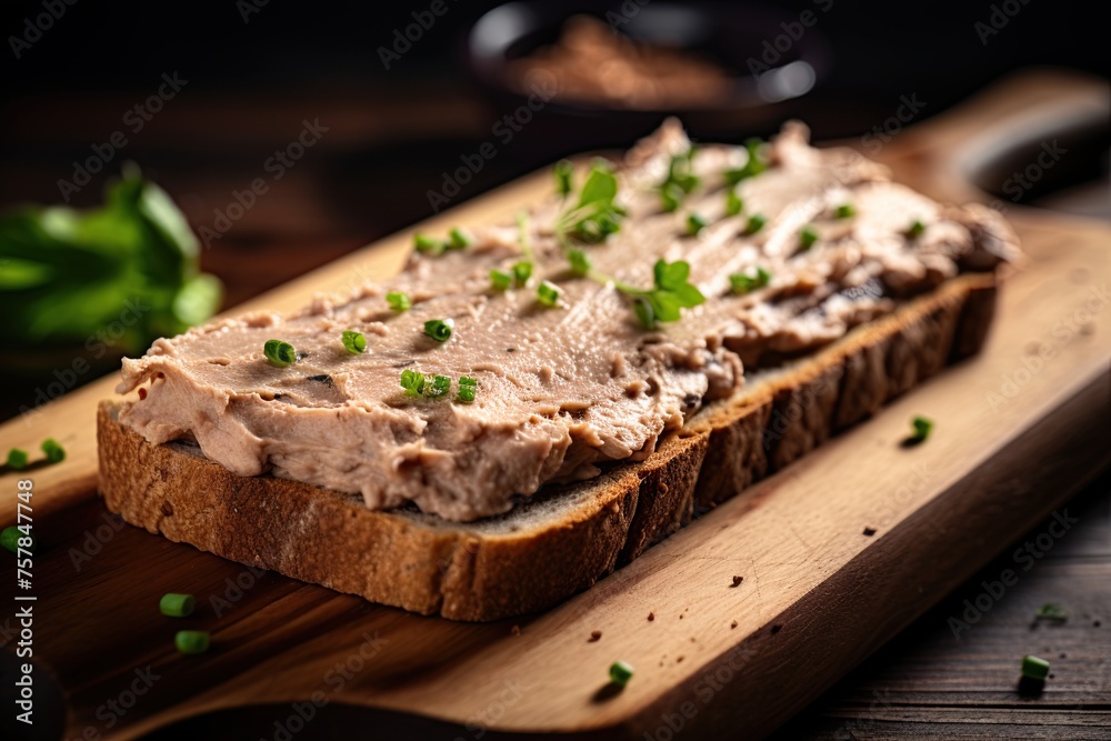  Pate on a slice of bread with garnish. Generative Ai