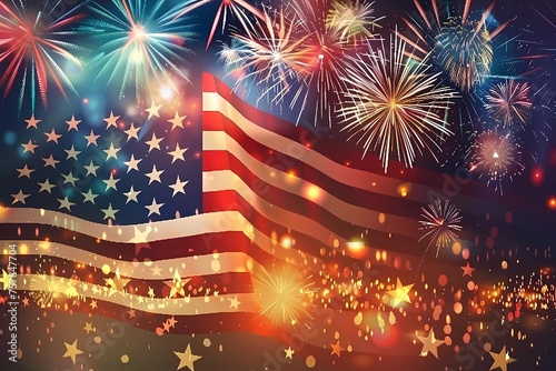 Fourth of July with patriotic fireworks celebration