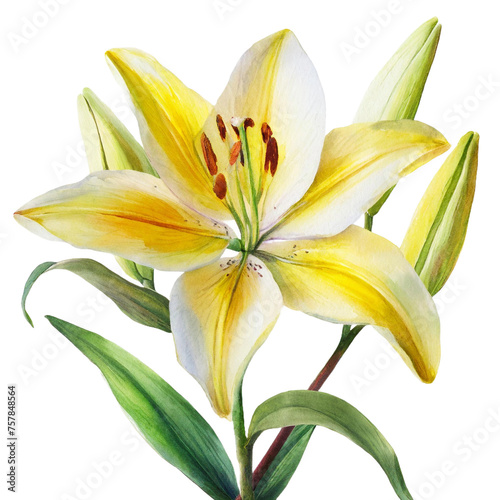 watrcolor Spring lily with brach isolated on white, png lily