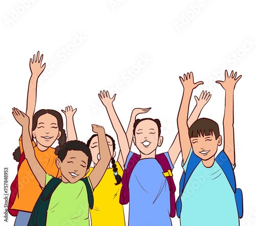 group of people, students, colorful, back to school hand drawn 