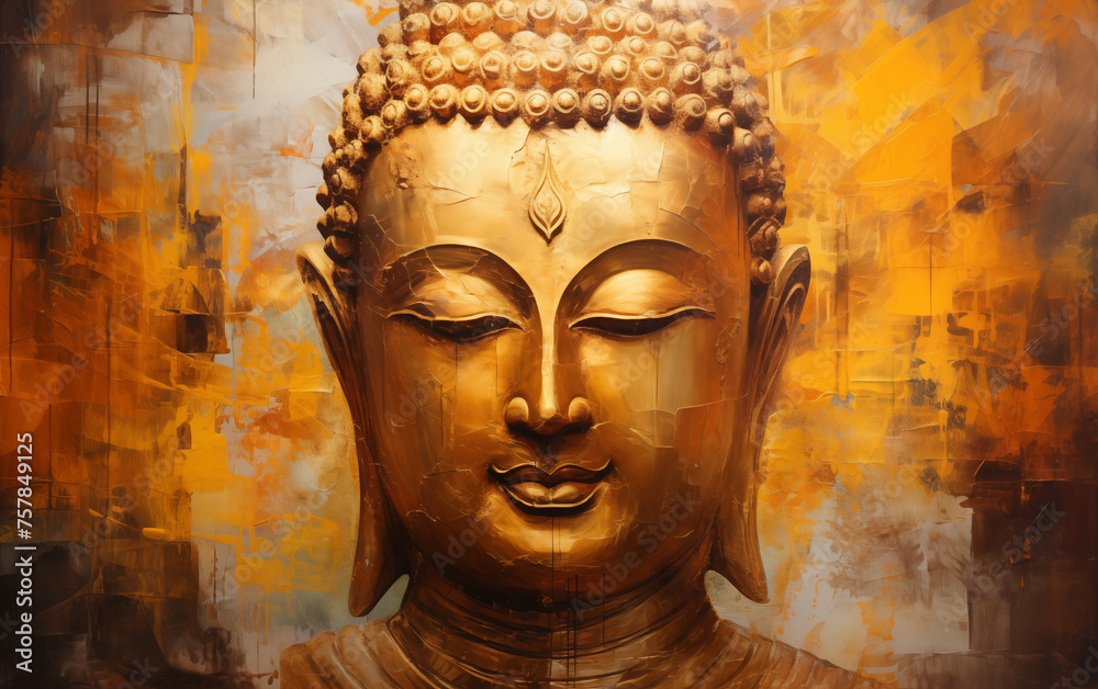 Buddha oil painting on abstract background.