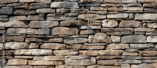 A detailed shot showcasing the intricate pattern of a stone wall constructed with building material, brickwork, and rectangular bricks, creating a composite material structure