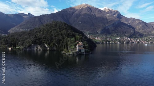 Aerial view of Villa Balbianello peninsula on Lake Como photo