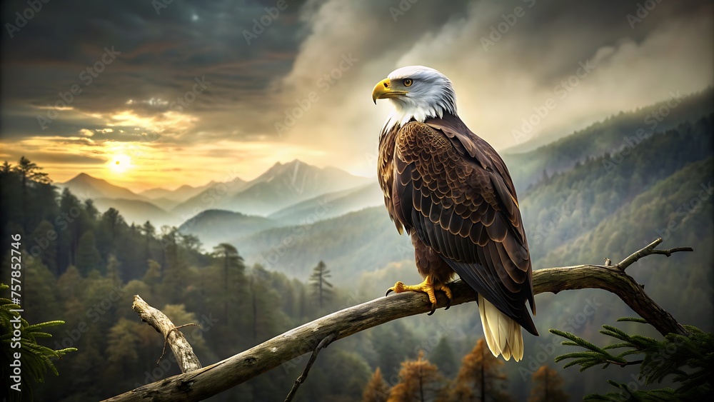 Fototapeta premium Generative ai. A regal eagle perched on a branch, surveying its territory