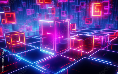 Neon color blockchain. Network space.