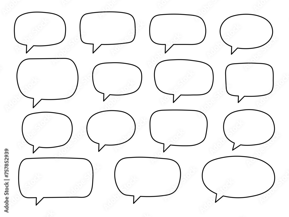 Set of hand drawn line speech bubbles in rectangular shape. Speech balloon, chat bubble art vector line speech bubbles for apps and websites. Set of hand drawn line speech bubbles in rectangular shape. Speech balloon, chat bubble art vector line speech bubbles for apps and websites.