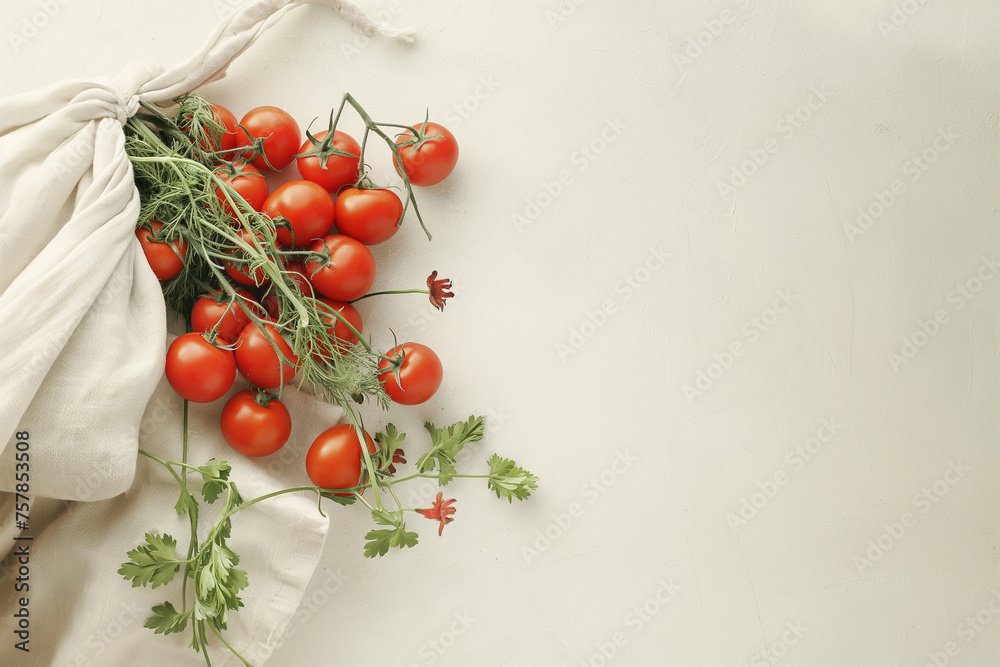 tomatoes in an eco bag on a white background
