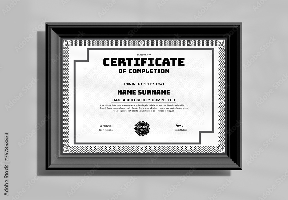 Certificate Of Completion Layout With Border Stock Template | Adobe Stock