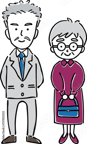 スーツとワンピース姿の、お洒落をしたシニアの男性と女性