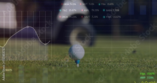 Image of data processing over golf ball on golf course