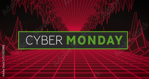 Image of cyber monday text over red cave trerrain