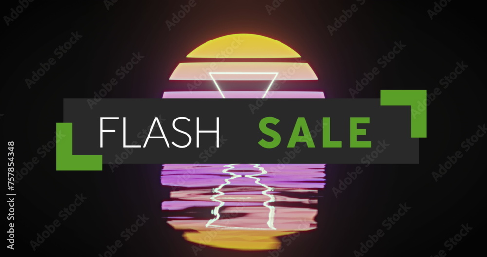 Obraz premium Image of flash sale text over digital sunset