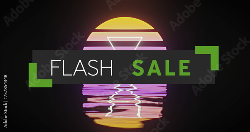 Image of flash sale text over digital sunset
