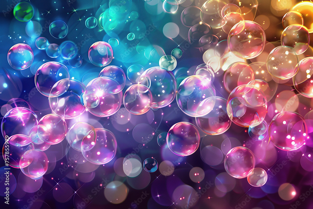 close up horizontal image of glowing colourful bubbles background Generative AI - obrazy, fototapety, plakaty 