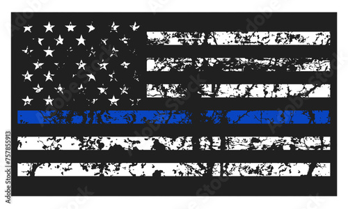 Aged American Police Flag. Vector image of American flag. Vector illustration of the USA flag.