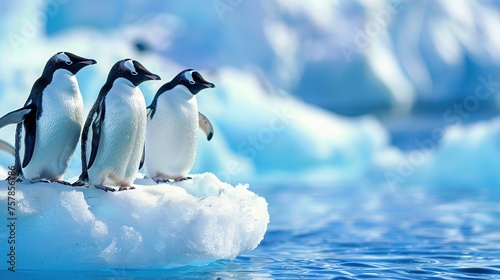 Penguins on iceberg. Antarctica background