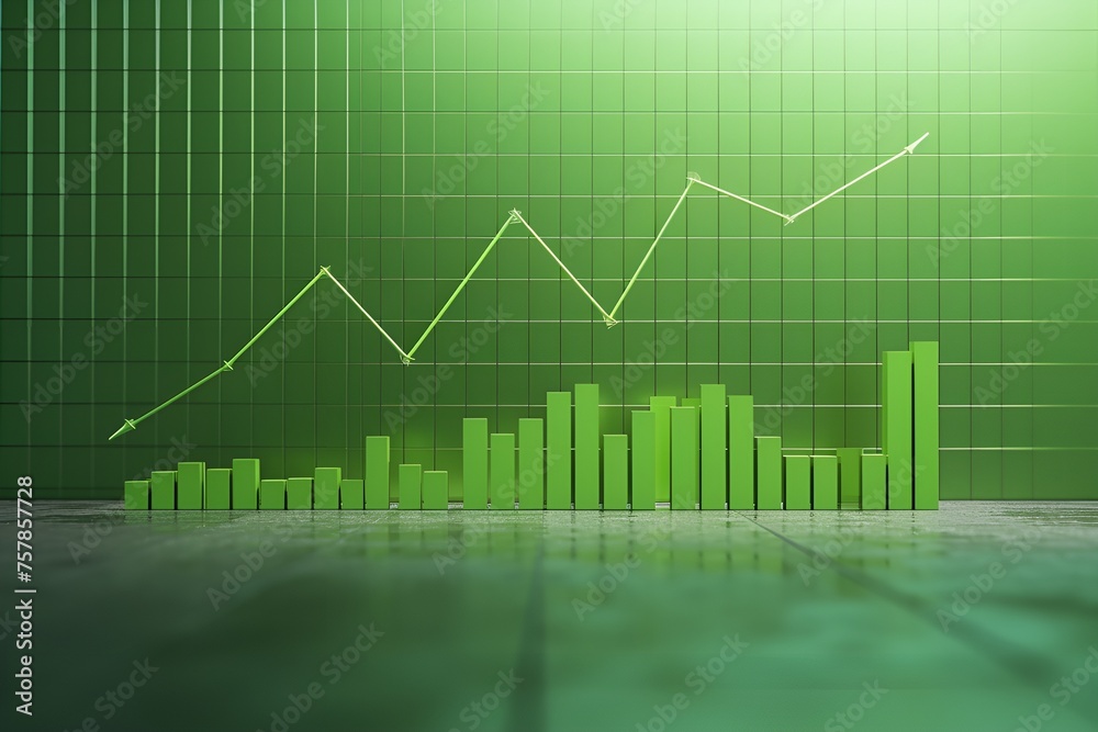 Obraz premium Green Plain Background with Growth Graph, Background, green, growth, graph