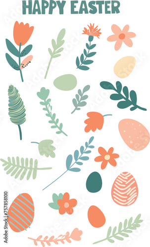 elements.eps
Set of isolated botanical and symbolic elements on the theme of Happy Easter. Digital illustration - minimalist, flat modern art style with vintage color scheme