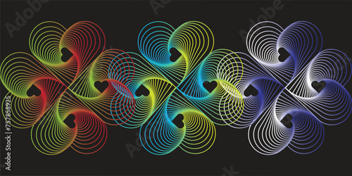 Abstract colorful shining geometric lines on dark black background. Suitable for covers, posters, banners, brochures, headers, websites