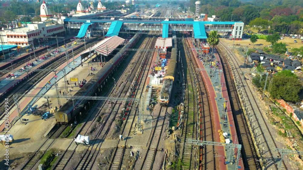 Aerial view of Varanashi railway Station, Drone view railway station Aerial view of Varanashi railway Station, Drone view railway station