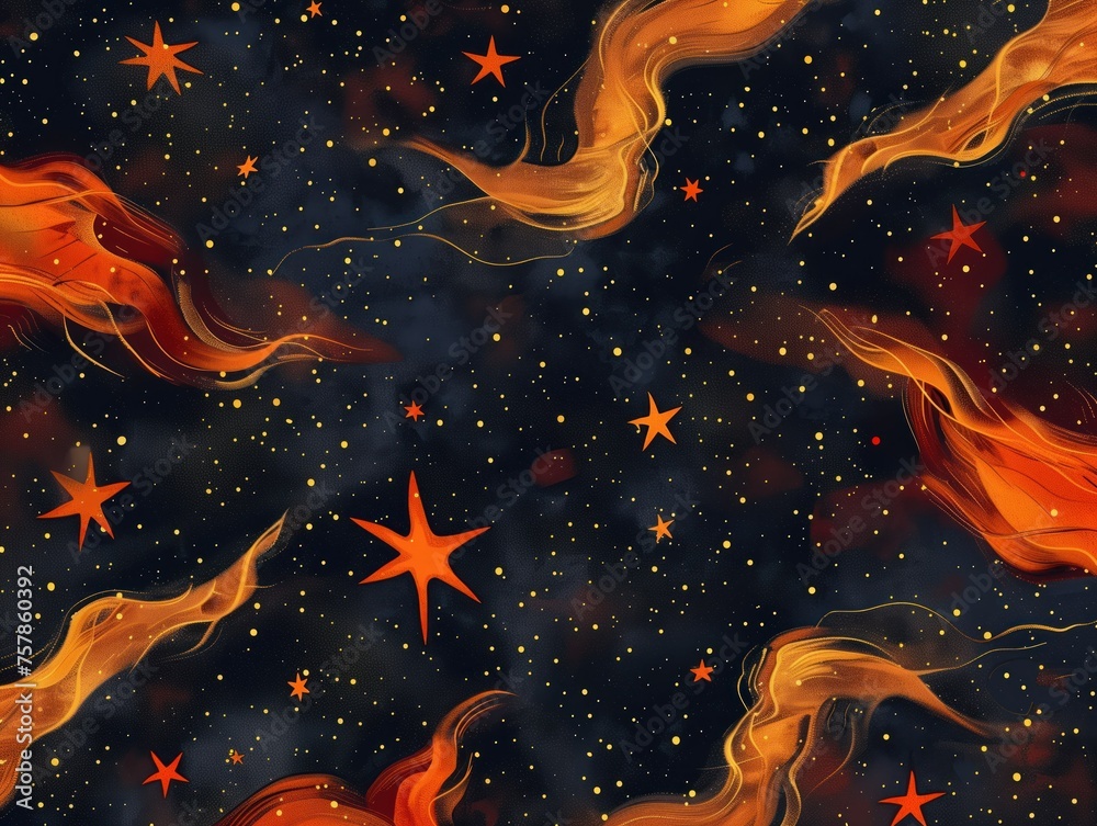Stellar Silk, A rich tapestry of fiery, silk-like nebula streams amidst a star-studded cosmic backdrop, evoking the elegant dance of celestial bodies through space. Stellar Silk, A rich tapestry of fiery, silk-like nebula streams amidst a star-studded cosmic backdrop, evoking the elegant dance of celestial bodies through space.