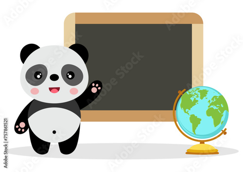 Cute panda with school blackboard and globe
