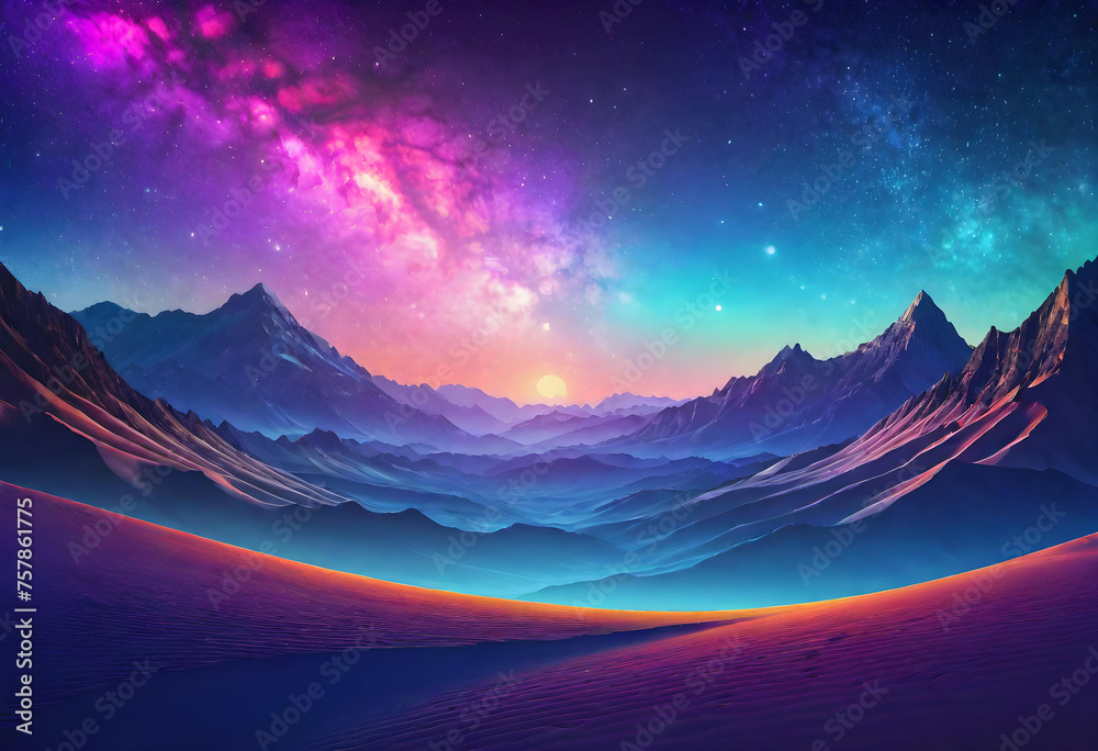 Galactic Gradient Landscape, Landscape, Galactic, Space, Universe, Cosmos, Gradient, Stars, Nebula, Astronomy, Outer Space, Fantasy, Sci-Fi, Astral, Sky, AI Generated