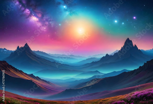 Galactic Gradient Landscape, Landscape, Galactic, Space, Universe, Cosmos, Gradient, Stars, Nebula, Astronomy, Outer Space, Fantasy, Sci-Fi, Astral, Sky, AI Generated © Say it with silence.