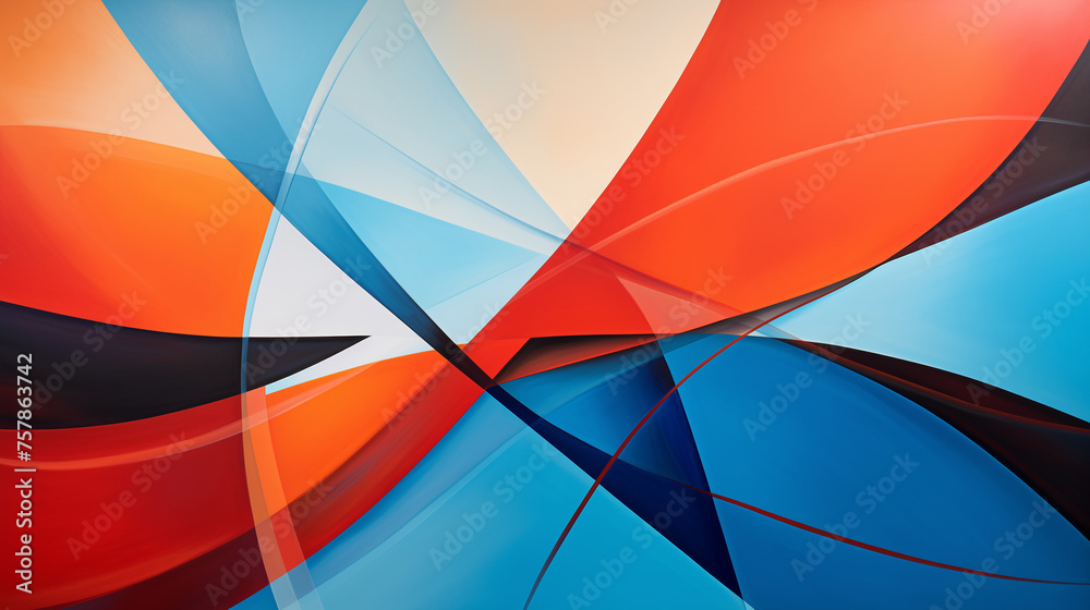 Bringing together a diverse array of geometric shapes and forms, this abstract watercolor painting bursts with color and vitality Bringing together a diverse array of geometric shapes and forms, this abstract watercolor painting bursts with color and vitality