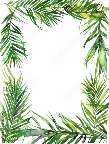 Tropical Palm Leaf Frame on White Background Generative AI