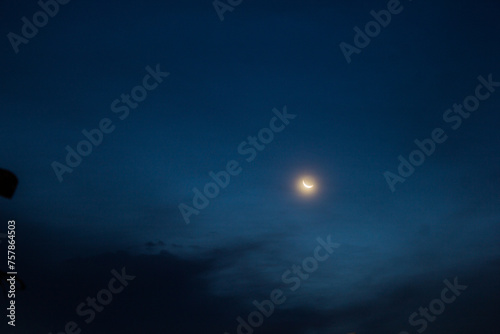 Portrait of the crescent moon on the 2nd day of fasting. Pinrang, South Sulawesi Indonesia. March 13 2024