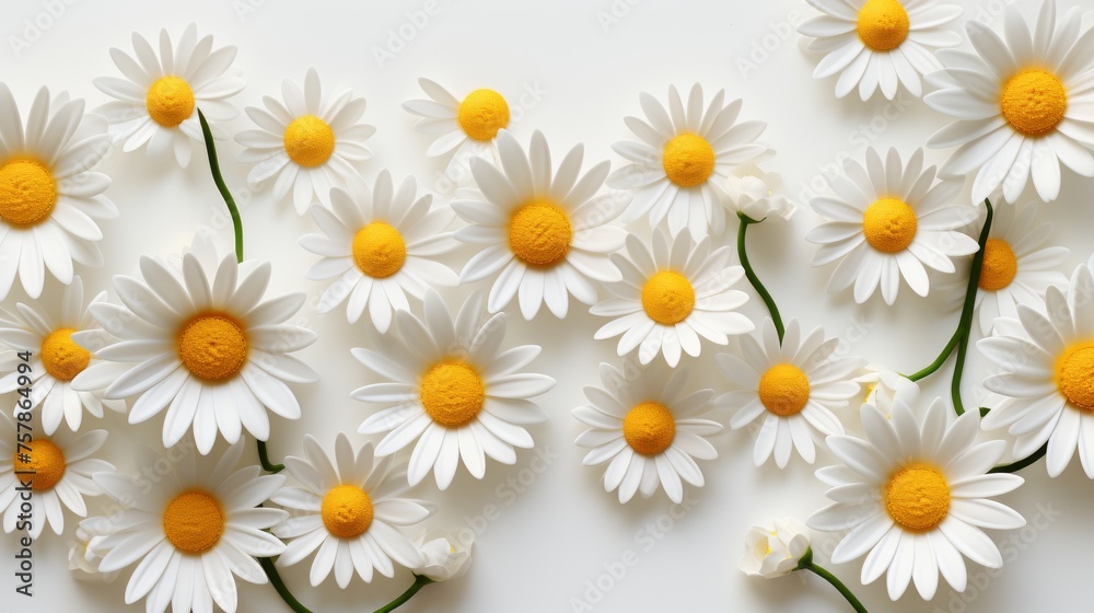 White daisies with yellow centers on a pristine white background