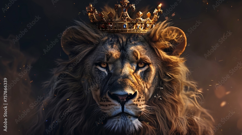 Fototapeta premium Golden Lion King Generative AI