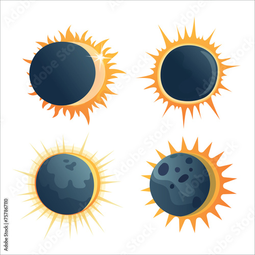 Set of solar eclipse compositions.