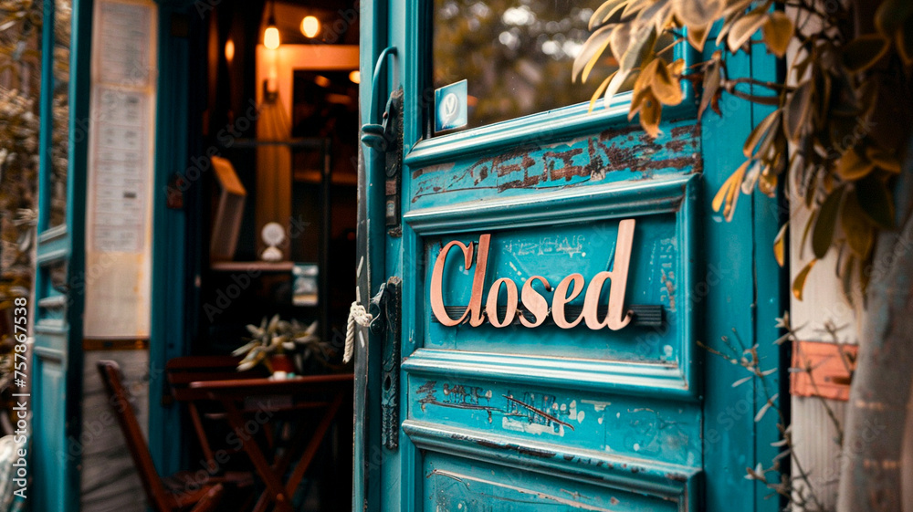 Obraz premium sign on shop door with text