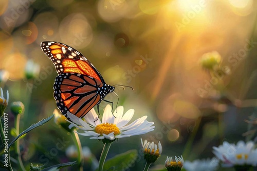 Blooming Beauty: A Glorious Glimpse of a Sunlit Butterfly Generative AI