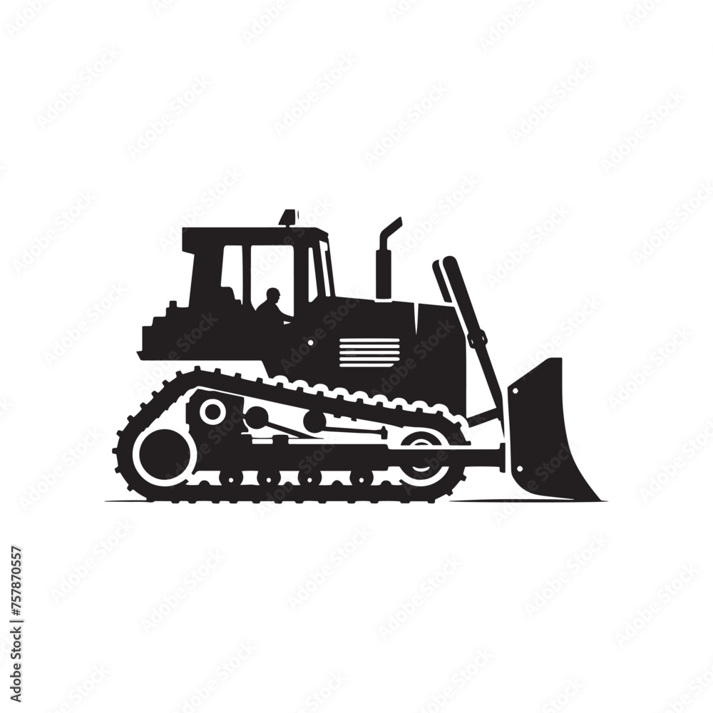 Naklejka premium Vector Bulldozer Silhouette Illustration for Construction, Engineering, and Industrial Design Projects, Bulldozer vector, Bulldozer Illustration.