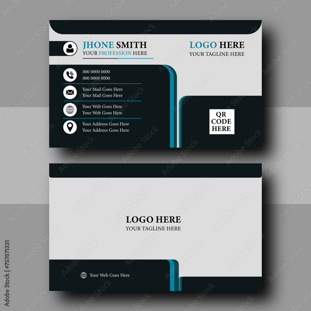 Naklejka premium Double-sided creative, modern and elegant business card vector design template. Business card for business and personal use. Vector illustration design. Horizontal layout,