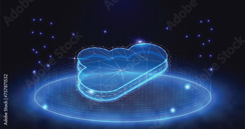 Cloud computing security concept. Abstract polygonal digital cloud with network connection on dark blue background. Vector illustration