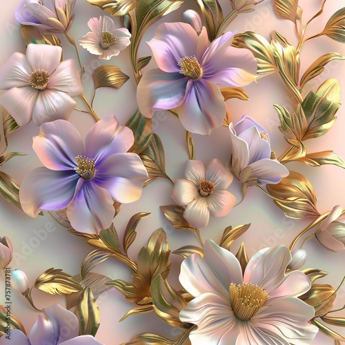 Floral Fusion A Blend of Gold  Purple  and White Flowers for a Monthly Celebration Generative AI