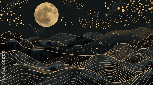 Golden Waves at Night  A Moonlit Ocean Scene Generative AI
