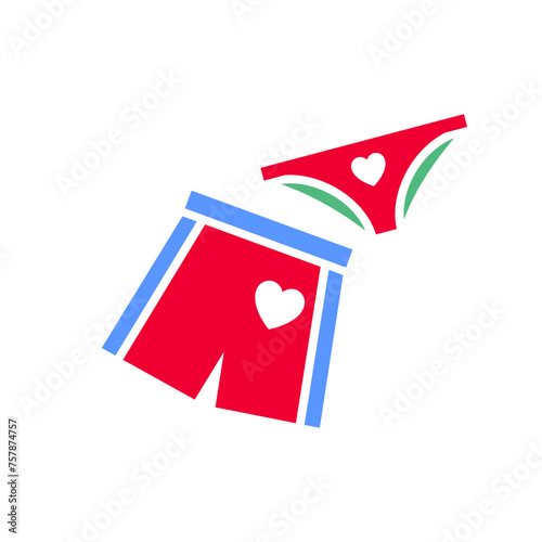 swimming trunks icon or Valentines day symbol, holiday sign designed for celebration, vector trendy modern style.