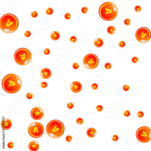 Vitamin A round capsules scattered randomly.